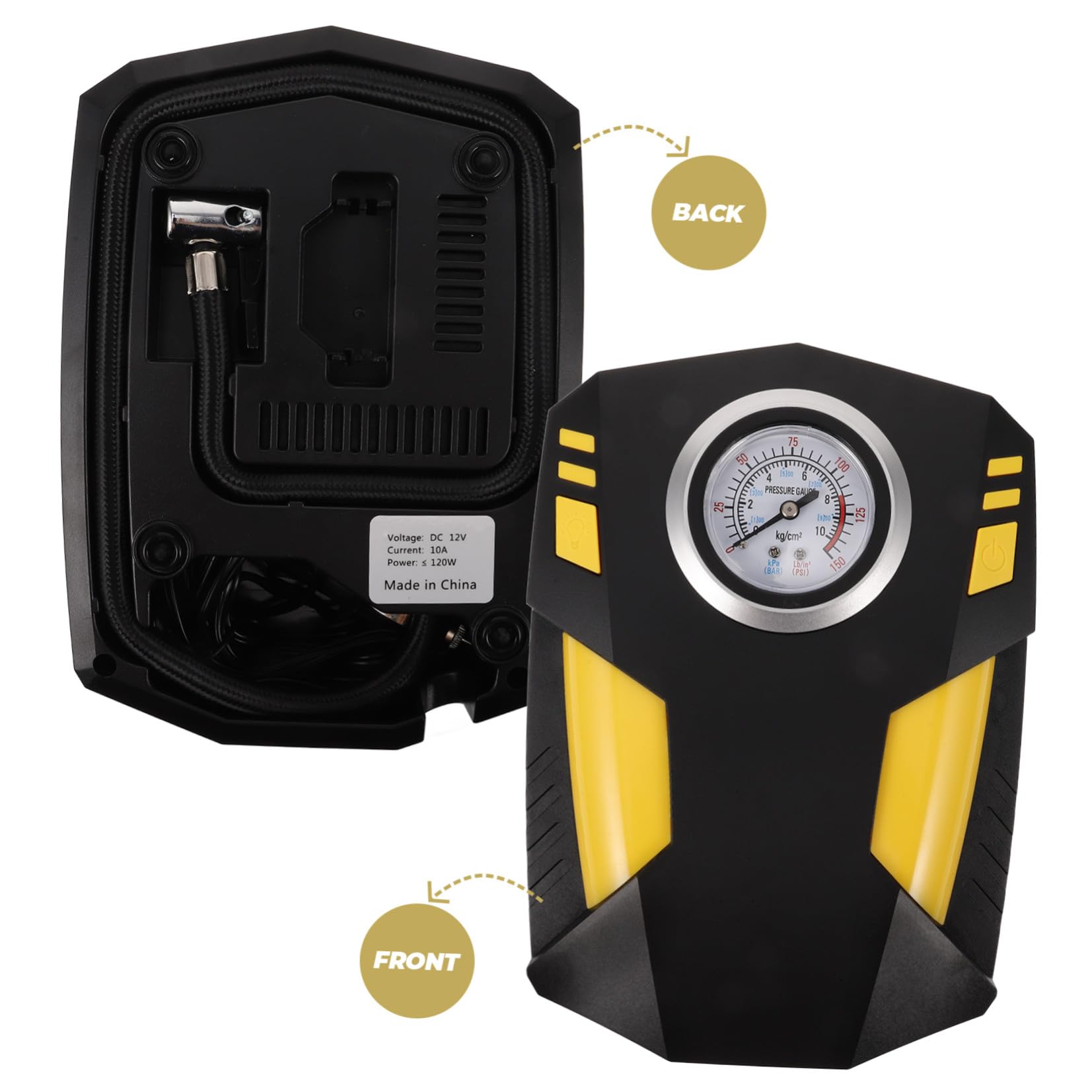 Compressore d'Aria Portatile Pompa per Pneumatici in ABS Display Digitale Gonfiaggio Regolabile per Auto e Moto per Veicoli di Varie Dimensioni