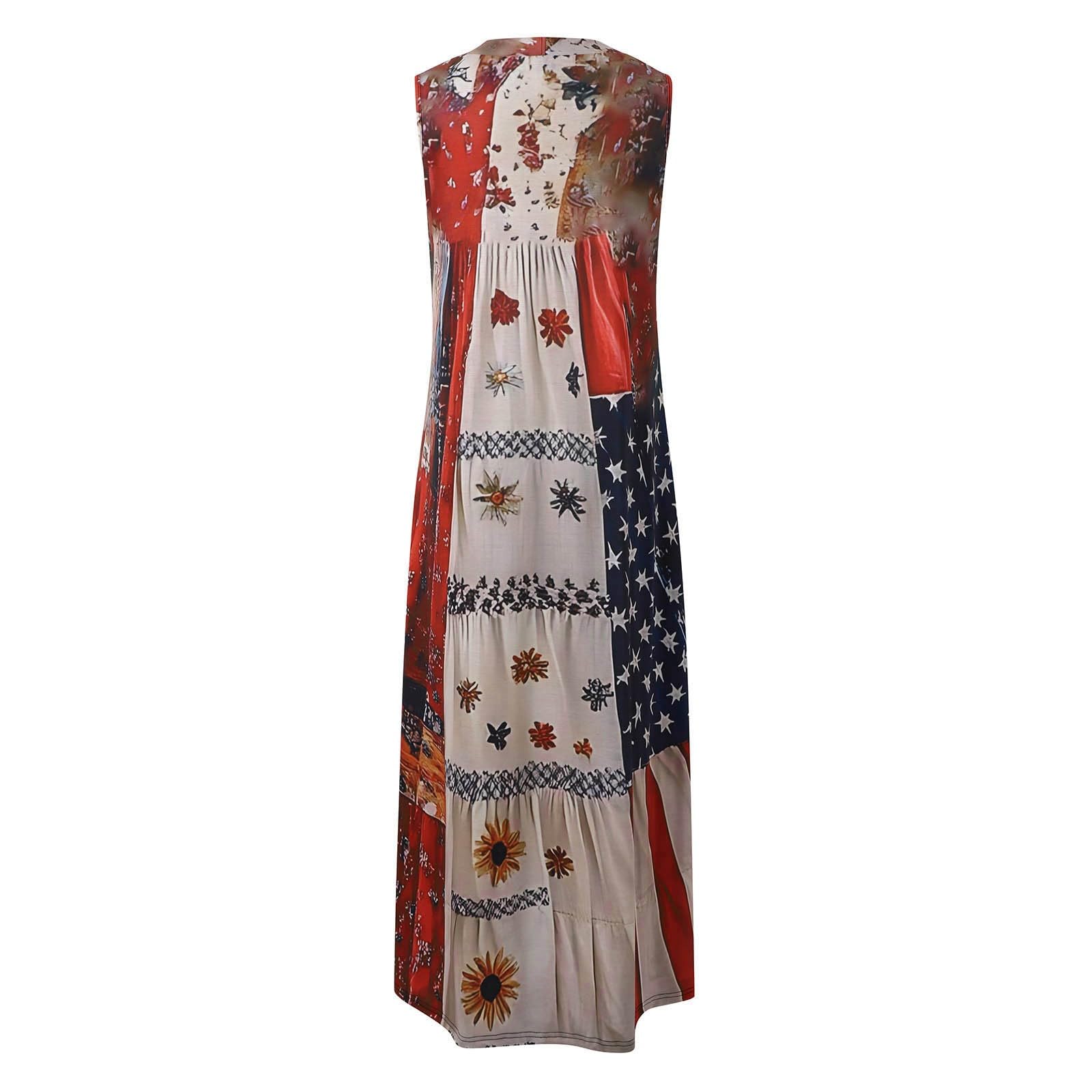 Vestido Casual De Verano con Estampado Floral, Sin Mangas, Cuello Informal for Mujer, Día La Independencia