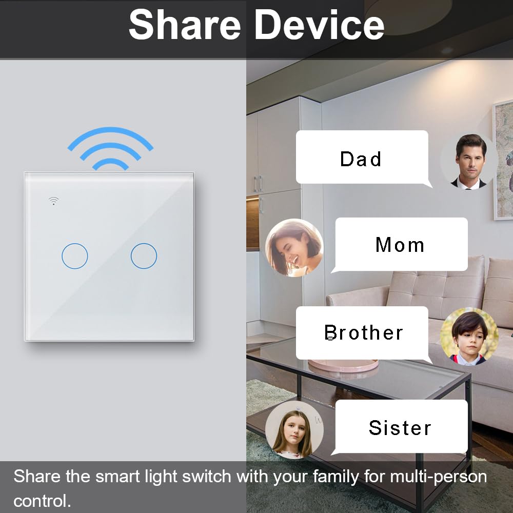 KETOTEK WiFi Podłączony przełącznik dotykowy 2 Gang 1-drożny kompatybilny z Alexa, Tuya Smart Life inteligentna kontrola aplikacji