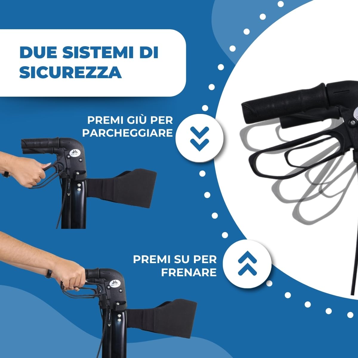 Mobiclinic, Deambulatore, Picasso, Marchio europeo, Adulti o disabili, Per anziani, In alluminio, Leggero, Pieghevole, Con seduta e 4 ruote, Colore blu