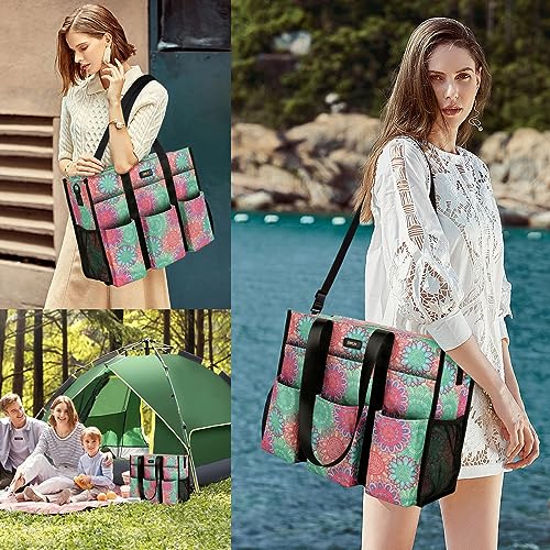 Image of IBFUN Utility Tote Bag with 24 Pockets, Large Teacher Tote for Women with Laptop Compartment, Travel Tote Bag with Zip Top