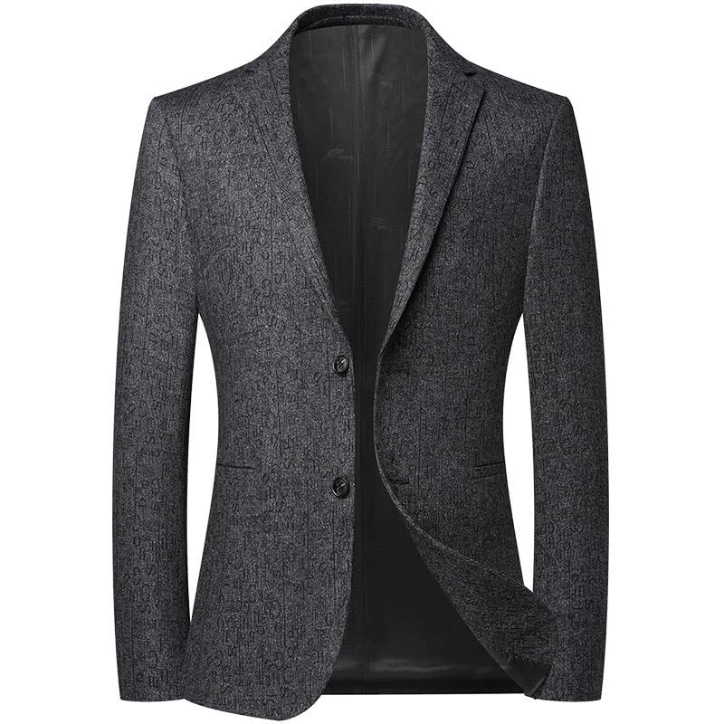 Men's Letter Print Slim Fit Spring Fall Business Casual Suit Jacket Two Button Lightweight Sport Coat