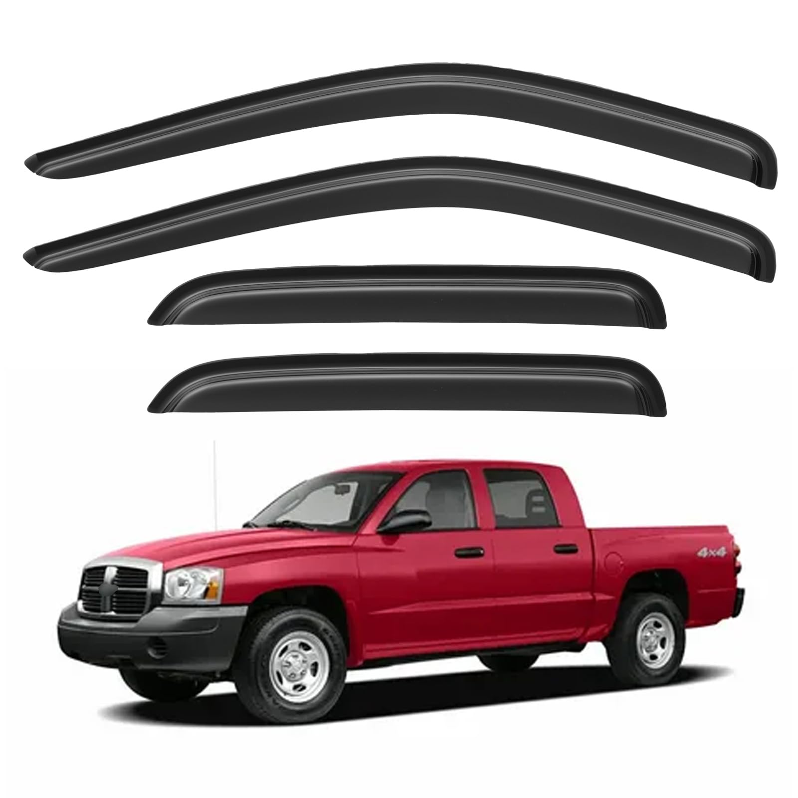 Window Visors Rain Guards for 2005-2010 Dodge Dakota Quad Cab | Out-Channel Window Vent Wind Deflectors Visors Shades Protectors for 05 06 07 08 09 10 Dodge Dakota Crew / Quad Cab