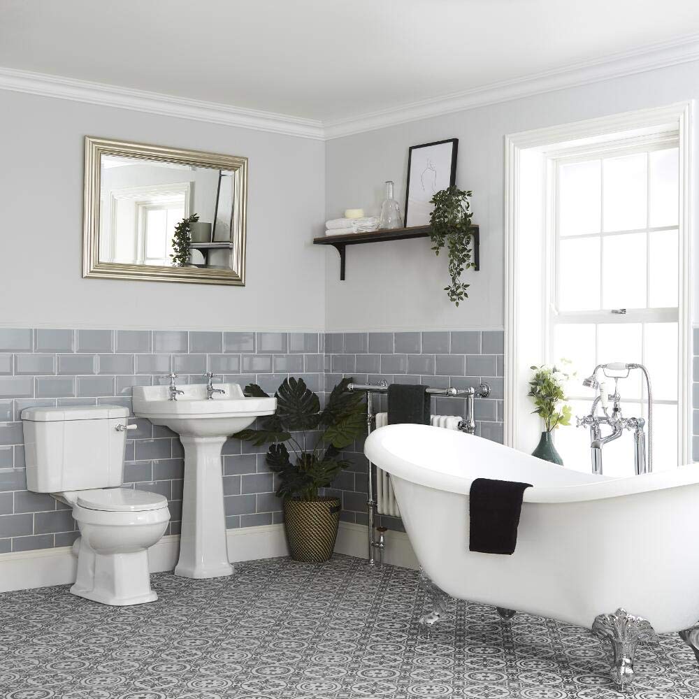 Milano White Richmond Slipper Bath Close Coupled Toilet Wc Pedestal 2 Tap Hole Bathroom Basin Sink