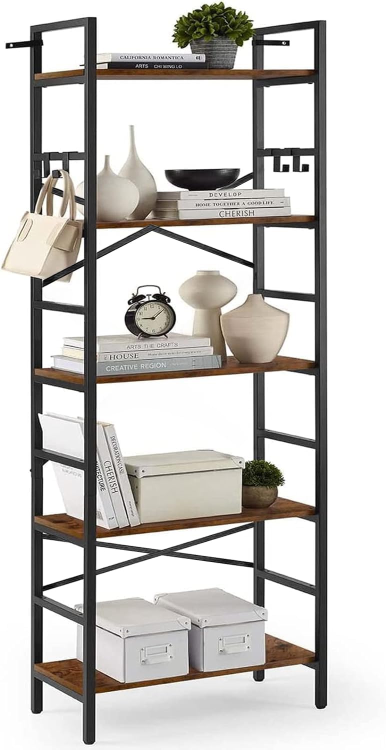 5 Tier Bookshelf 5 Tier Bookshelves Home Office Bookcase Shelf Storage Organizer Industrial Narrow Bookcase Display Standing Shelf