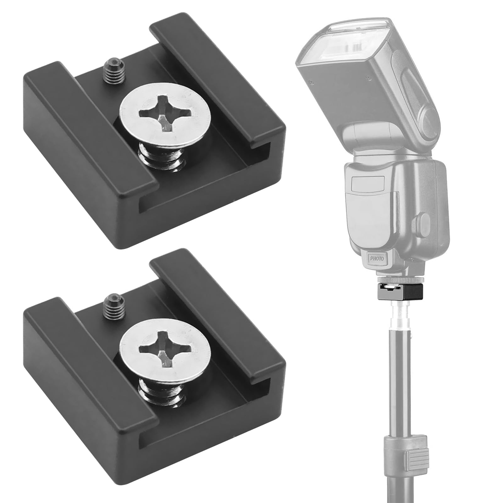 Camera Hot Shoe Mount, Hot Shoe Adapter, Cold Shoe Mount Adapter with Anti Twist 1/4 Inch Thread Hole, Tripod Screw Adapter, Hot Shoe Mount for Camera and Camcorder Rigs, 2 Pcs