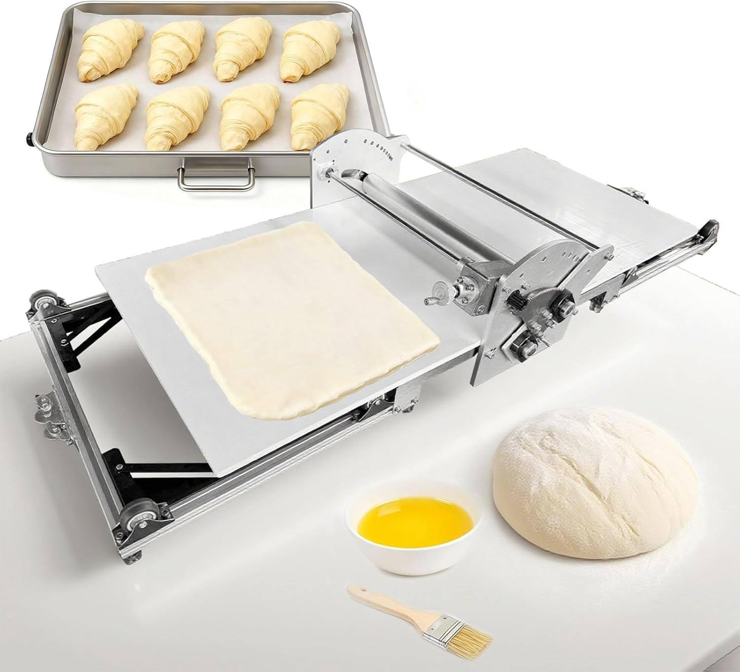 JozyJul Folding Dough Rolling Machine, Stainless Steel Electric Dough Sheeter,Adjustable Thickness Settings 0.07"-1.18",Forward & Reverse Rolling, for Puff & Pastry