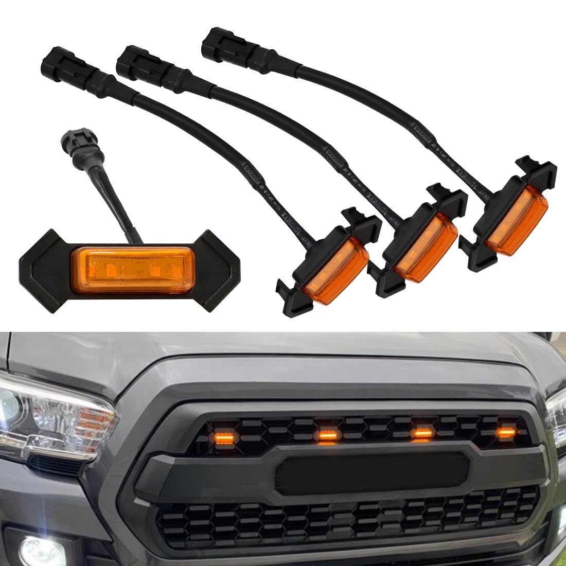 AFOGGEST Amber LED Grille Lights For Tacoma TRD Pro 2016-2022, 4Pcs OEM Front Grill Light Kit with Wire Harness And Fuse