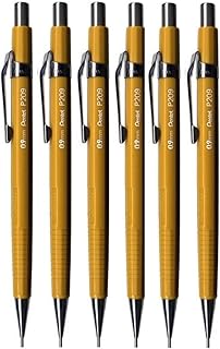 Portaminas recargable Pentel de 0,9 mm, color amarillo con goma de borrar, 6 unidades, modelo P209