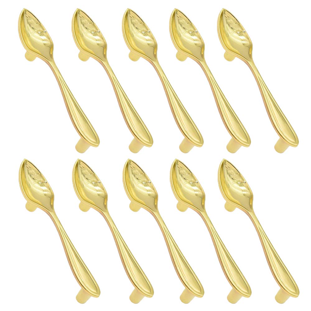 10 Pack Cabinet Door Pulls Hole Center 3",AUGUT Tableware Handles for Kitchen Cupboard Dresser Closet Drawer (Spoon Shaped, Gold)