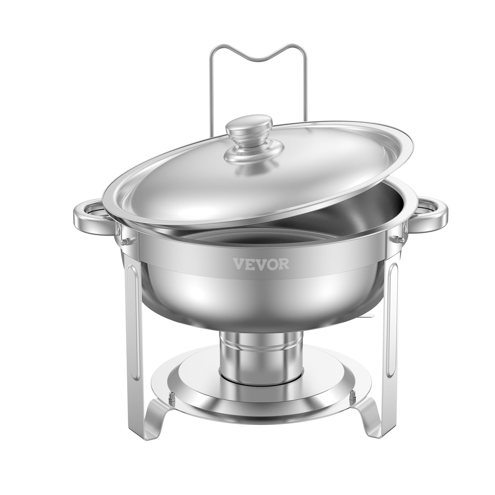 VEVOR Scaldavivande per Spuntino con 2 Padelle Distributore di Calore Rotondo per Ristorazione con Coperchio, Porta Carburante e Vaschetta per l'Acqua per Matrimoni, Feste, Argento 4,7 L