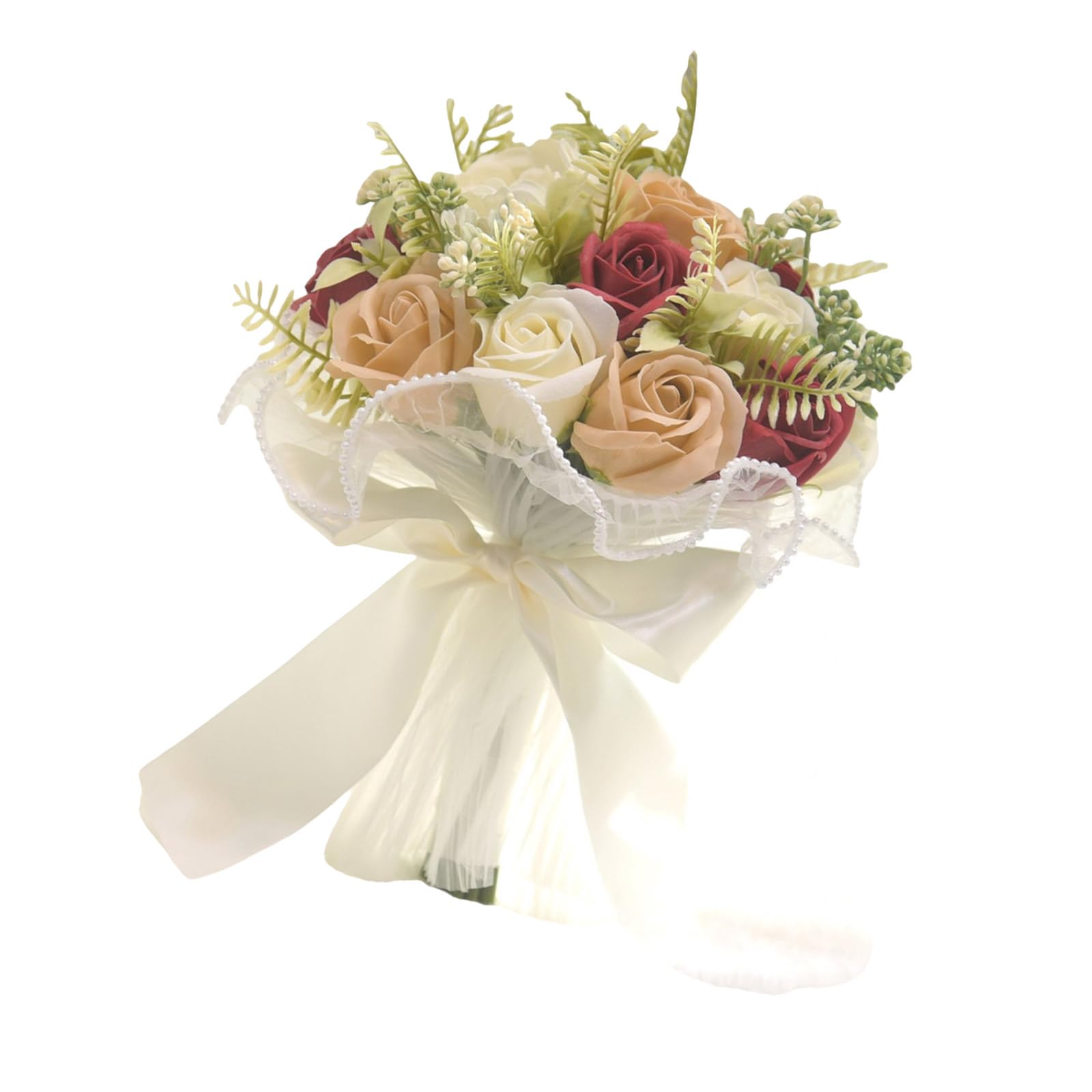 LSTTBO Artificial Rose Bouquets for Bride Bridesmaid Wedding Decoration in White and Champagne Elegant Roses Bouquet