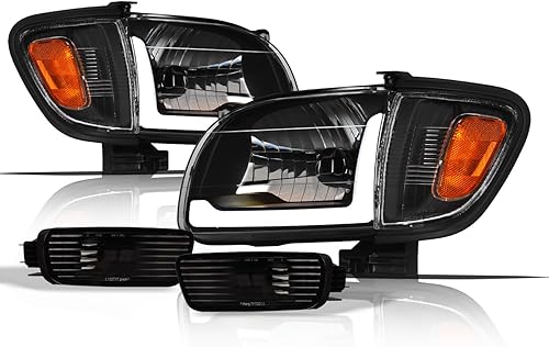 Miniatura 9 de Alpha Owls 8722152 Faros delanteros de cristal con lámparas de esquina de señal y barra de luz LED blanca 4 piezas, ámbar negro para Toyota Tacoma