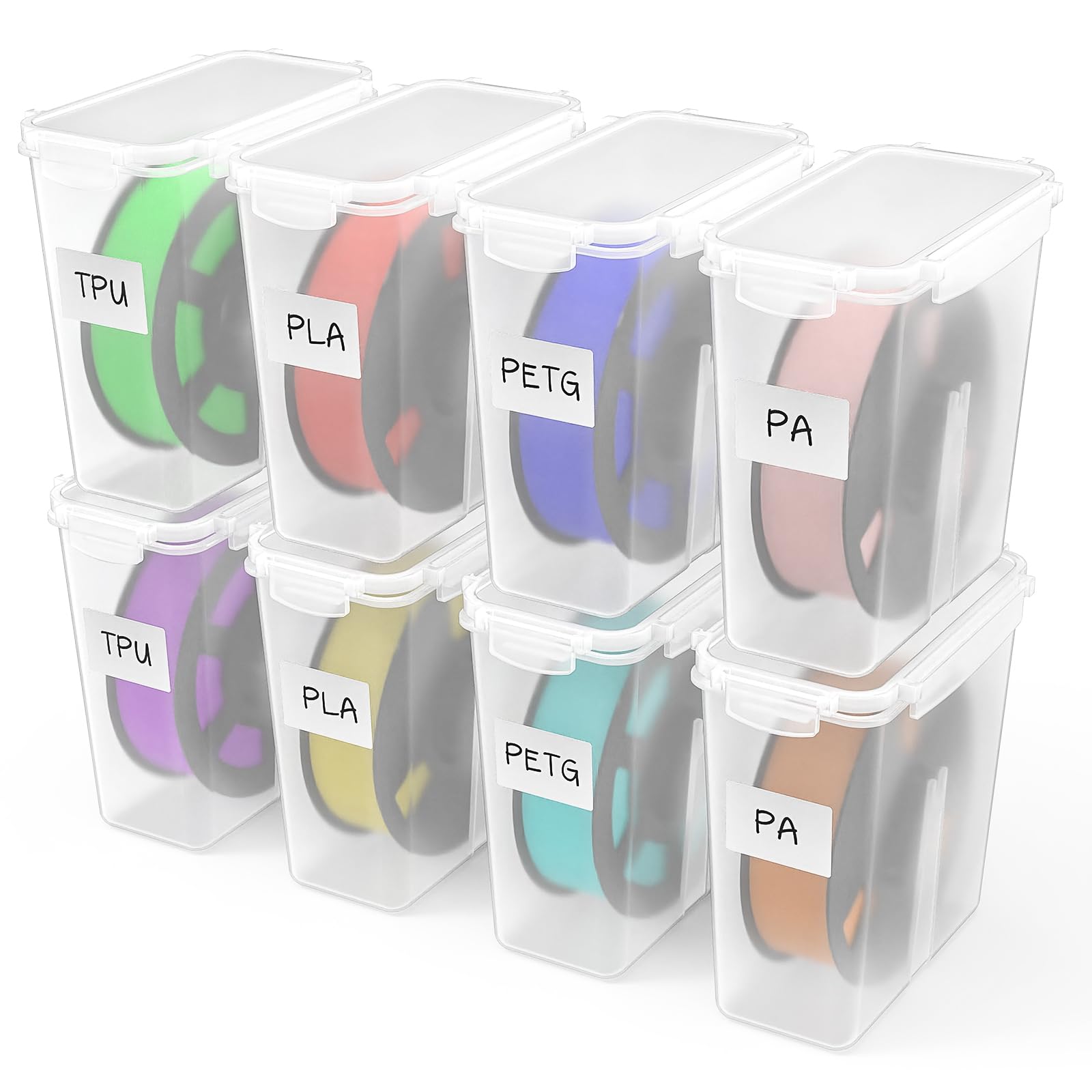 Filament Aufbewahrungsbox für 3D Druck Filament Versiegelung und Schutz - 8 Pack Filament Container - Tragbare Aufbewahrung, Feuchtigkeits- und staubgeschützt 4.0L