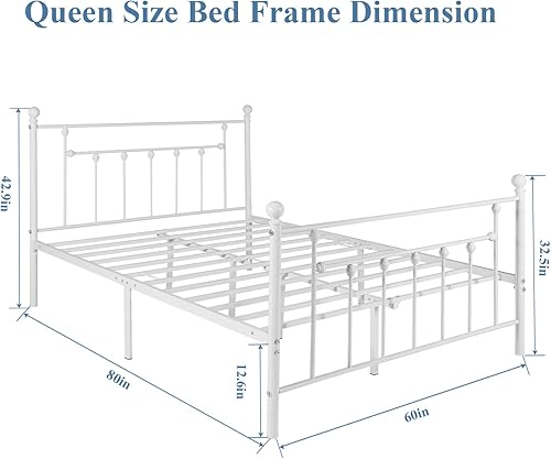 Miniatura 19 de VECELO - Base de cama de tamaño matrimonial de alta calidad, base de colchón con plataforma de metal, repuesto con cabecero estilo victoriano Mate