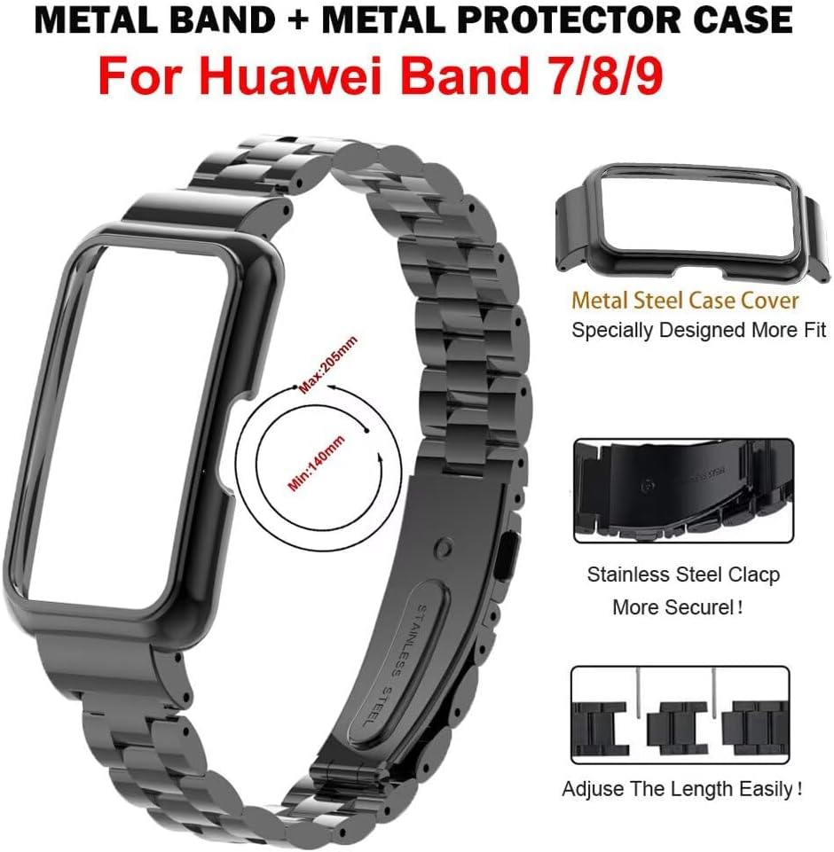 Compatible for Huawei Band 10/9/8/7 Bands,Stainless Steel Metal Replacement Strap Bracelet with Metal Frame for Huawei Band 7/8/9/10 Woman Man image 3