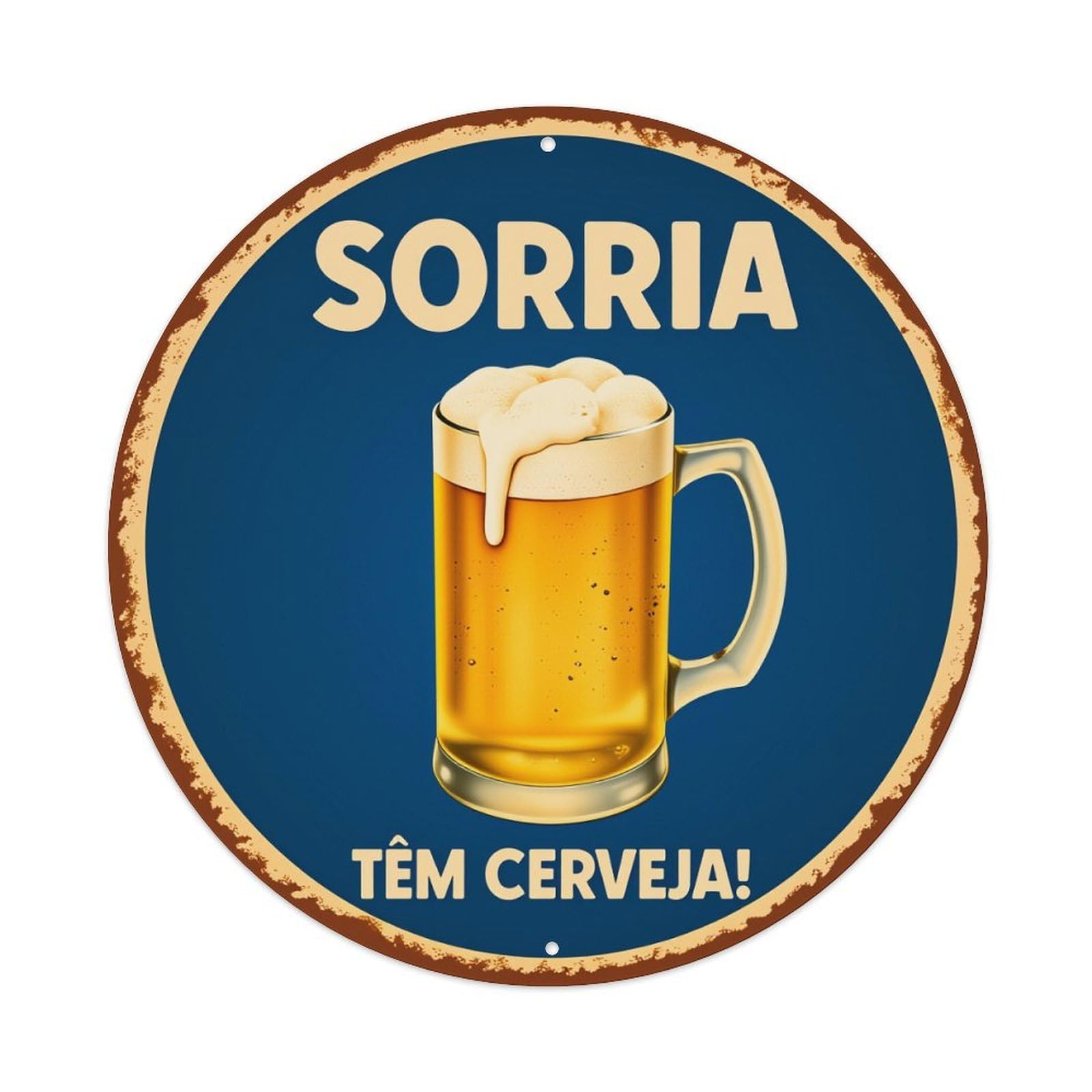 Smile Beer Mug Foam Blue Round Tin Sign Retro Metal Sign for Cafe Bar Pub Home Game Room Gym Club Wall Decoration Vintage Metal Poster 8x8 Inch