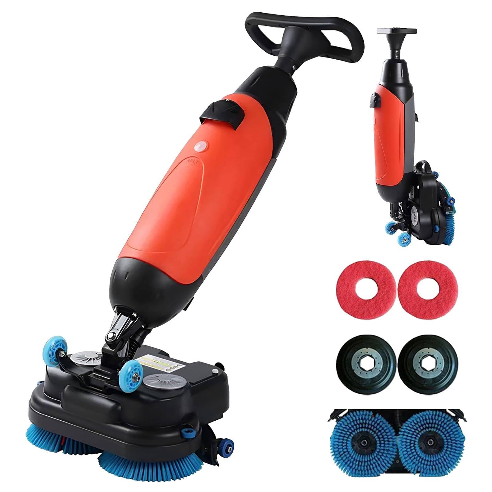 Pulidora de Baldosas y Fregadora de Suelos Inalámbrica Automática 36V/10.5A 2x200W Cepillos Ajustables, Tanques de Agua Separados de 4L y 6L Limpiador de Suelos para Oficina y Hotel (Red)