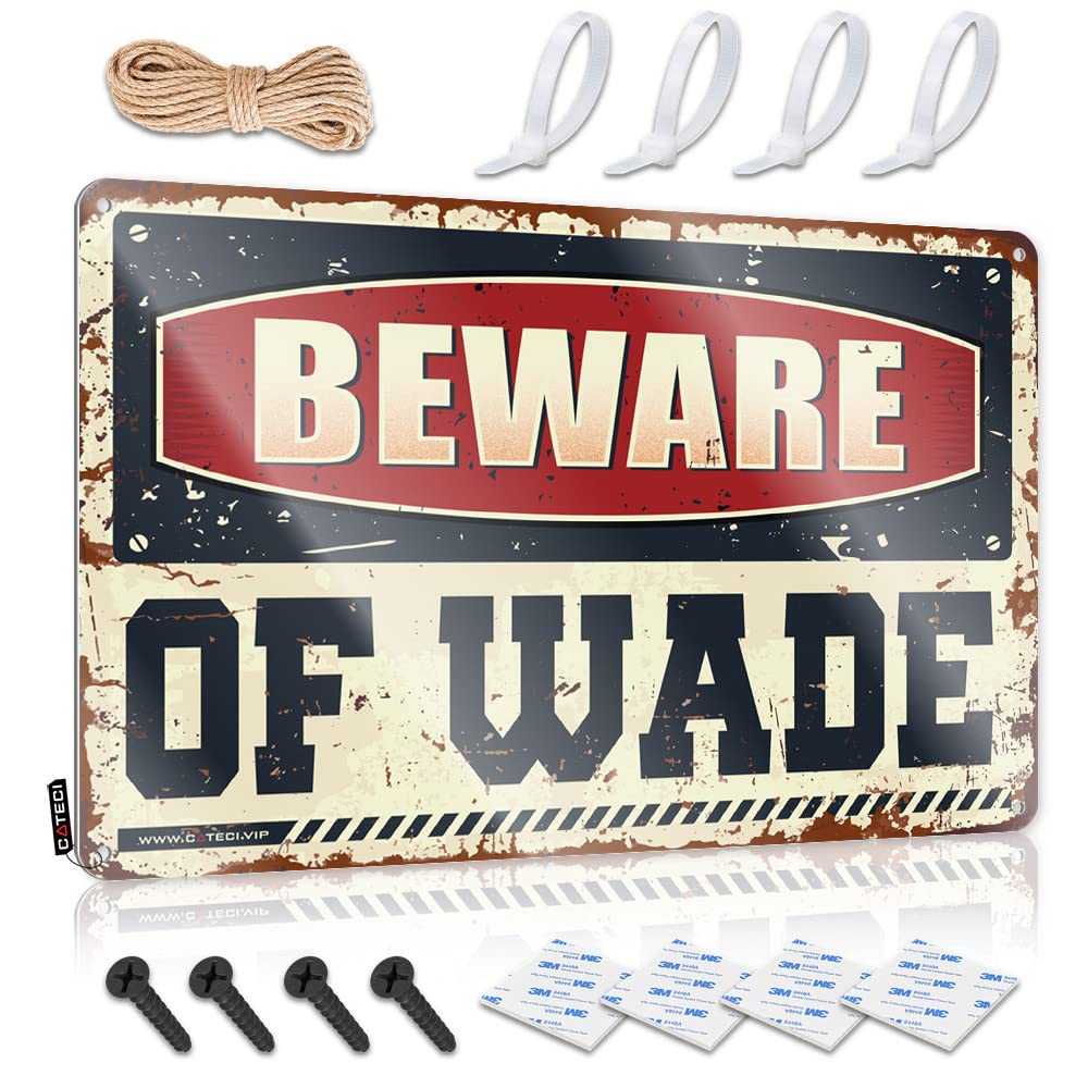 HELIOFORGE Vintage Metal Tin Sign Beware Of Wade Tin Sign Tin Signs Camping Rules Tin Sign Funny(30X40CM)
