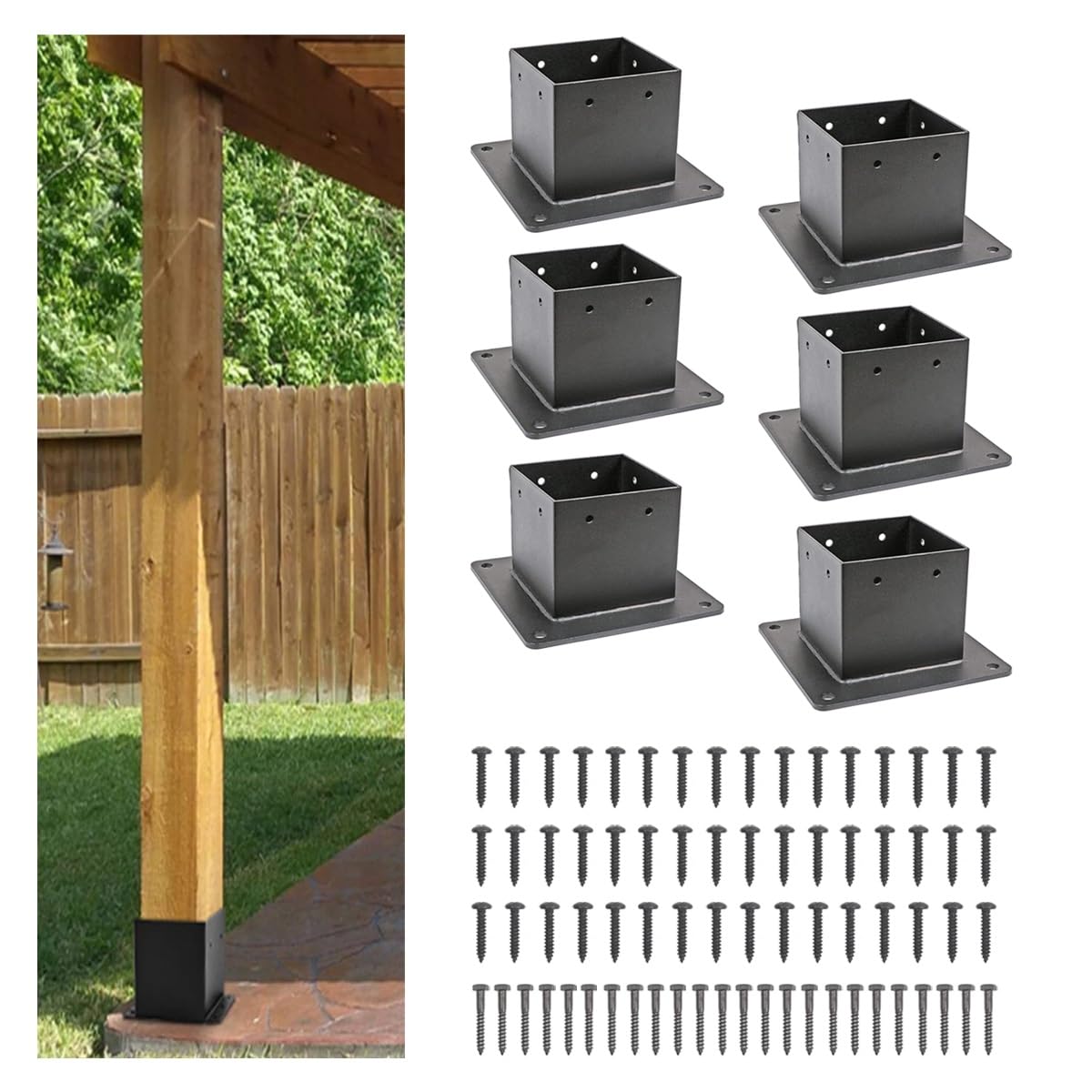 Kit 4 Staffe Regolabili Per Pali Recinzione 4x4 Pollici - Ancoraggi In Acciaio Nero