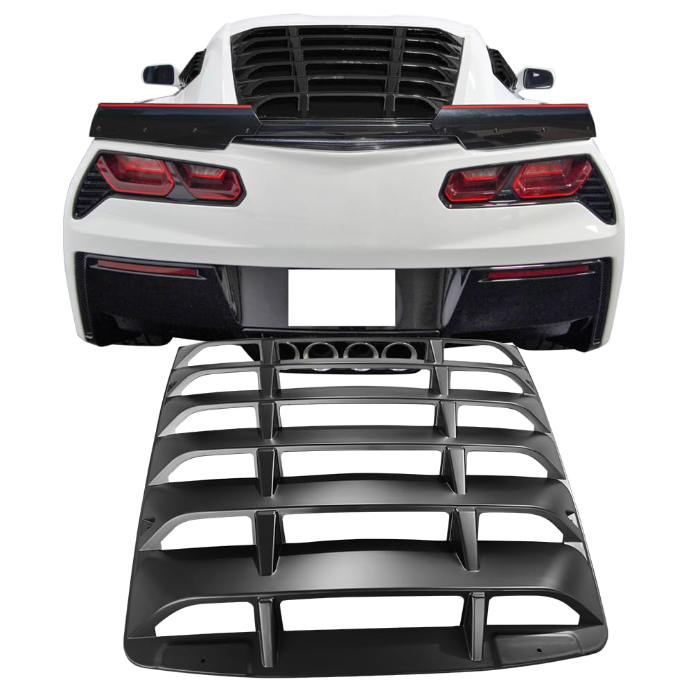 IKON MOTORSPORTS, Window Louver Compatible with 2014-2019 Chevy Corvette C7, Matte Black Rear Window Vents Sun Shade Guards ABS, 2015 2016 2017 2018