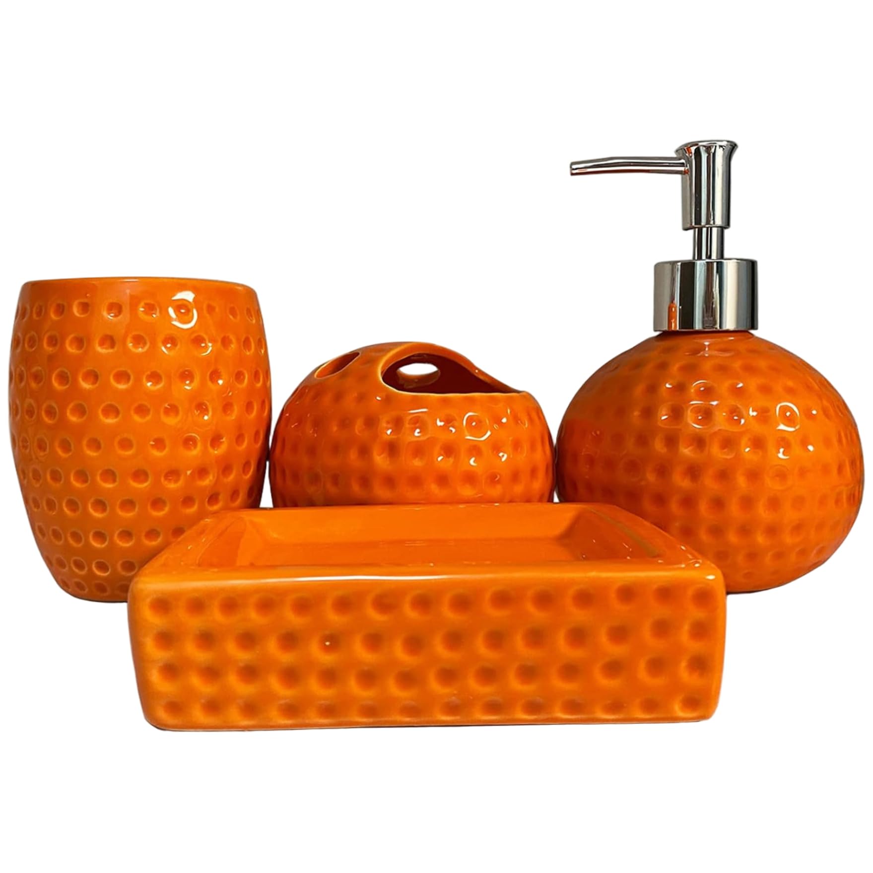 Set di accessori da bagno arancioni Set da bagno in ceramica da 4 pezzi include portaspazzolino, bicchiere, dispenser per lozione e portasapone per l'arredamento della casa, del bancone dell'hot