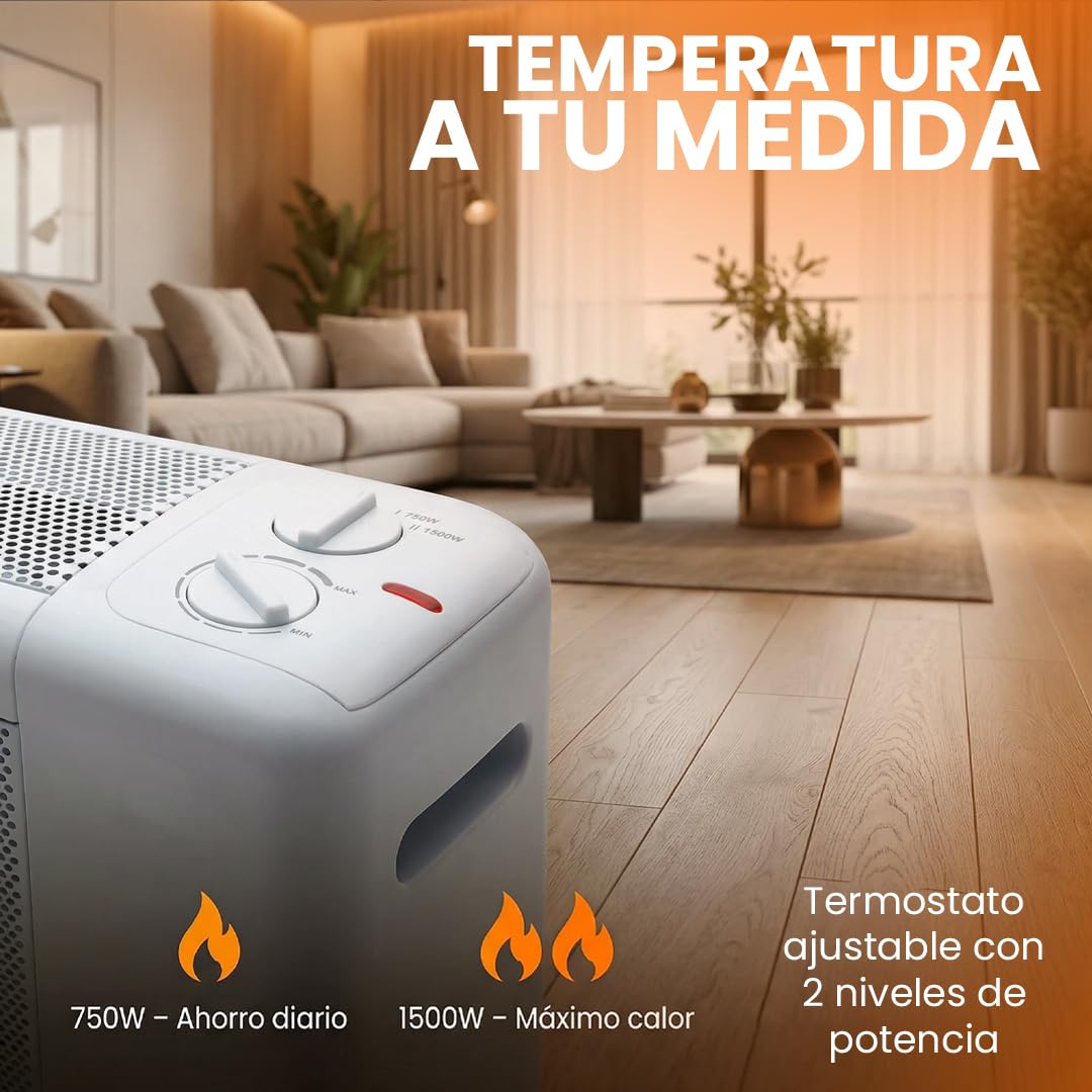 Sogo Radiador Eléctrico Bajo Consumo de Mica - Estufa Eléctrica Calor instantáneo y funcionamiento silencioso - Termostato Ajustable - 2 potencias 750/1500W - Protección Contra el Sobrecalentamiento