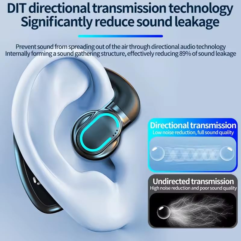 Black Single Ear Bluetooth Headset Business, ENC Noise Cancelling, LED Power Display, DIT Sound Technology, Adjustable Earhook Left Right Universal for Office Driving Gym