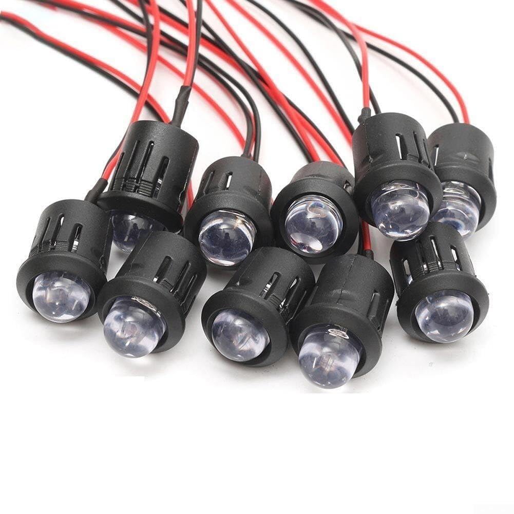 ComfyHarbor 10-Pack 12V 10mm Pre-Wired LED Bulbs, Water Clear Constant Light with 20cm Cable, For Ultra Bright 6000-8000 MCD for Garden Outdoor Decorative(Yellow)