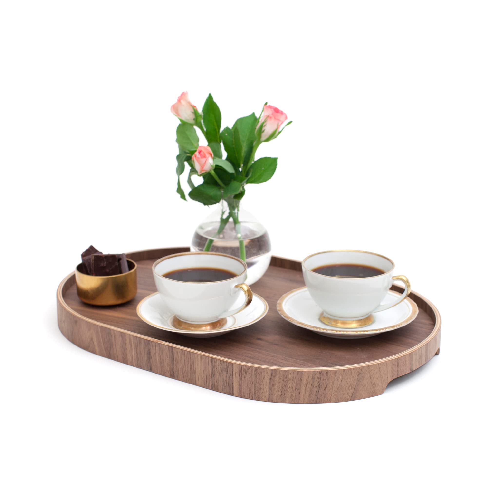 Vassoio da portata Antiscivolo. Vassoio portatile per colazione, pranzo, cena. Legno di noce naturale. MEDIO (39x26x3 cm)