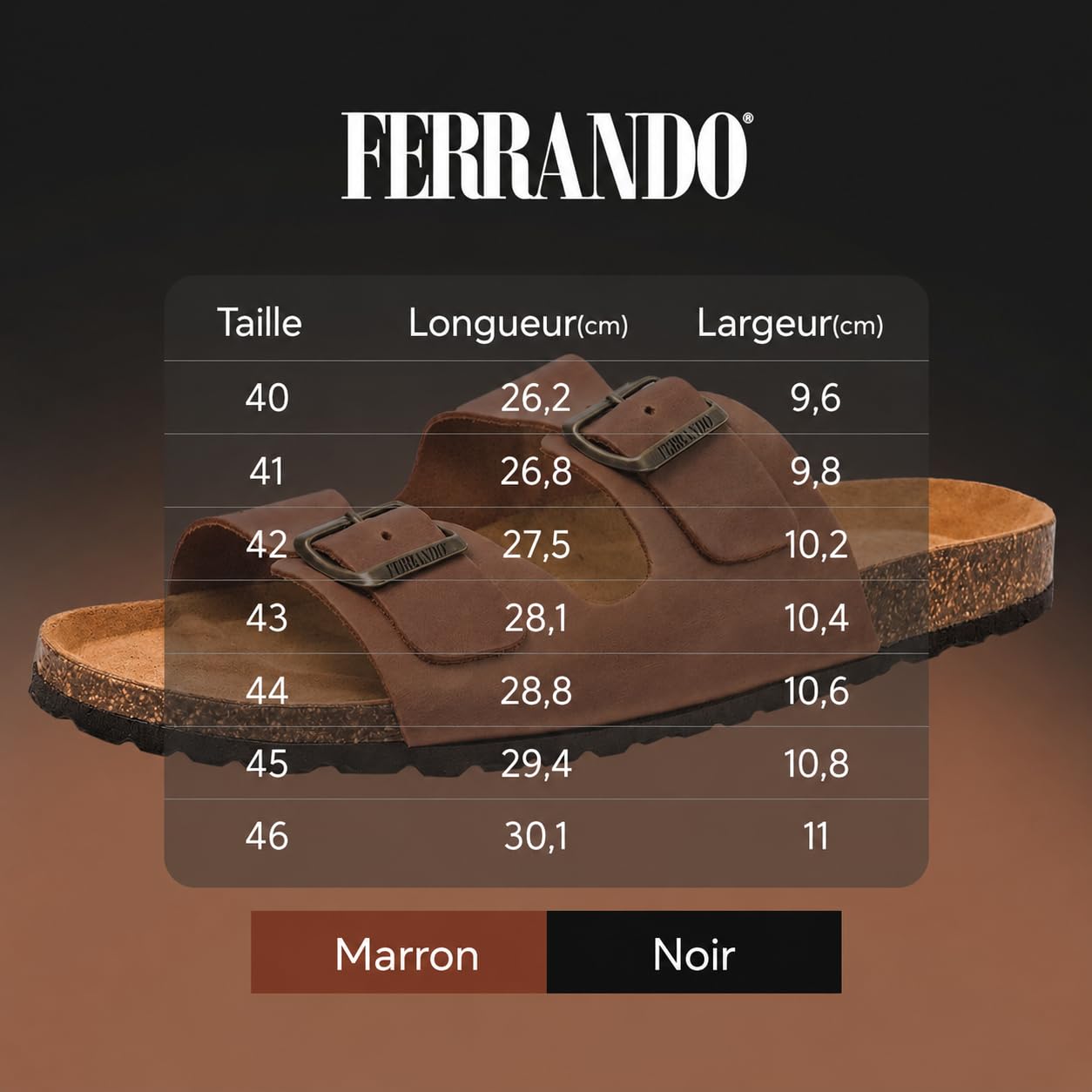 Sandales pour homme en cuir nubuck bio anatomiques confortables en liège naturel été respirantes antidérapantes sabot mules piscine pantoufles plage boucles réglables sans nickel EVA fabriquées en