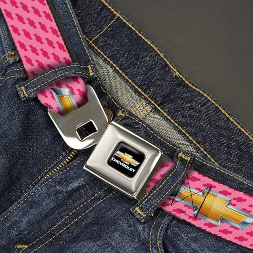 Image of Buckle-Down Seatbelt Belt - Chevy Gold Bowtie w /Logo PINK - 1.0 inch Wide - 20-36 Inches in Length