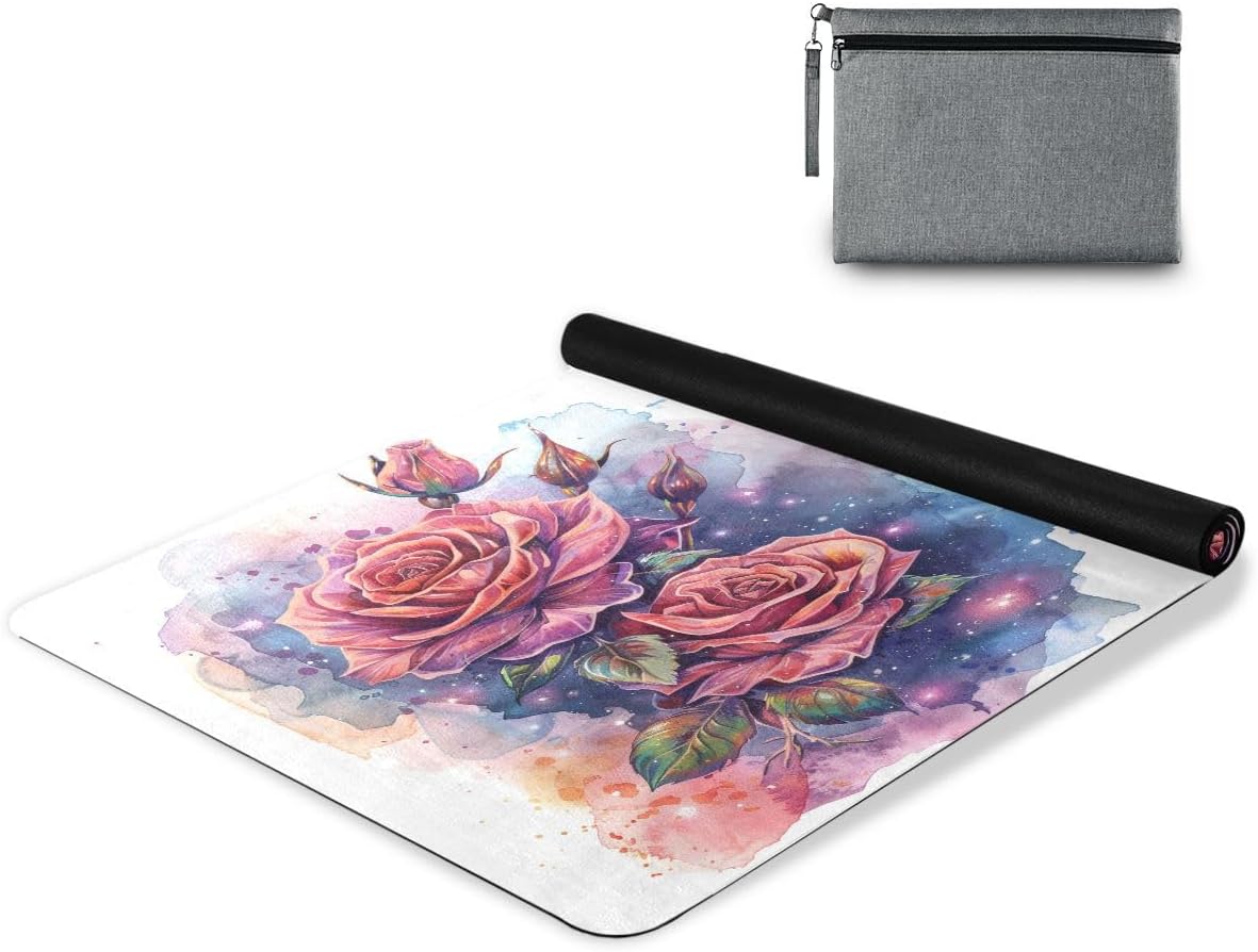ALAZA Watercolor Rose Flowers Stylization Yoga Mat Non Slip Fitness Exercise Mat, Workout Mat for Yoga, Pilates and Floor Exercises