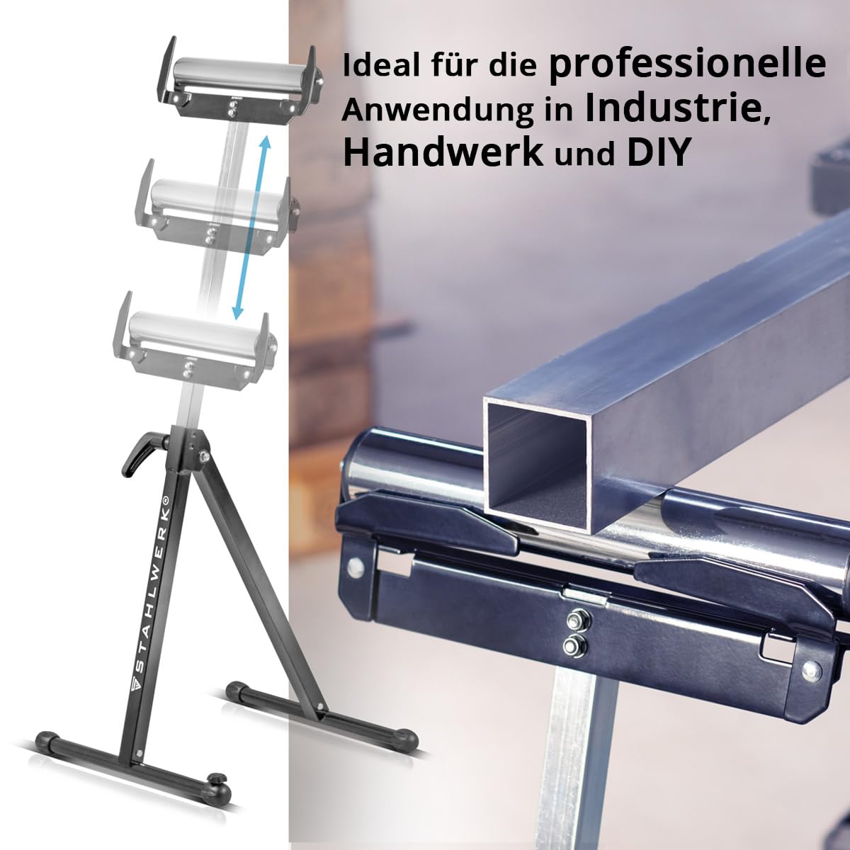STAHLWERK RB-110 ST - Juego de 2 caballete de trabajo (altura regulable de 720 a 1100 mm, con capacidad de carga de 60 kg y soporte de ruedas)