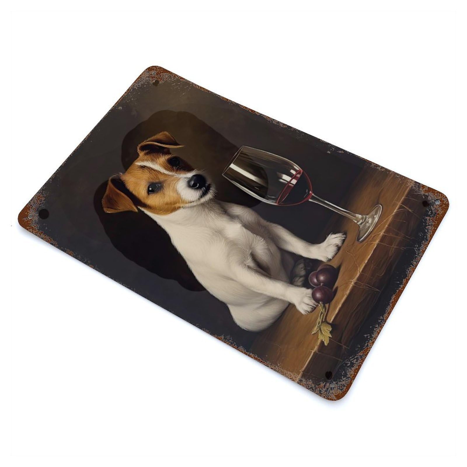 Jack Russell Terrier Wine Aged Metal Wall Plaque 11.8"x7.9", for Shed, Workshop And Garage Wall Decor, Old School Wall Decor