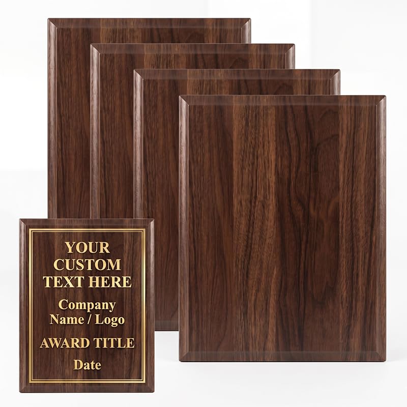 4 Pcs Blank Award Plaque Custom Plaque 810 Personalized Engraved Plaques Wooden Display Plaque for Employee Appreciation Recognition Retirement Service