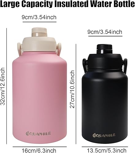 Miniatura 5 de AQUAPHILE Botellas de agua aisladas de 128 onzas con tapa con popote, botellas de agua grandes de acero inoxidable con asa para líquidos fríos y