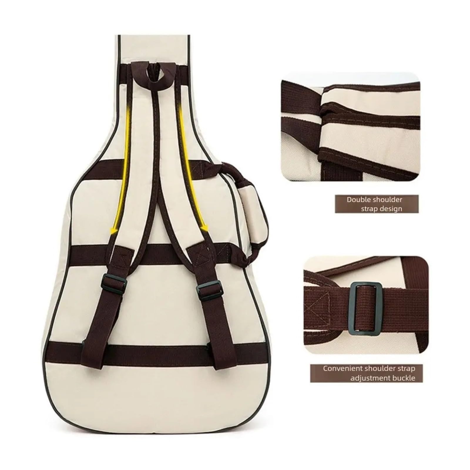 Funda para Guitarra Bolsa de Guitarra de 41 Pulgadas con Doble Correa for el Hombro, Esponja Gruesa con asa Lateral, Mochila portátil, múltiples Bolsillos, Impermeable(Beige)