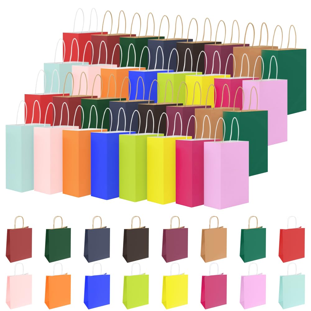 OFFCUP 16 Colors Rainbow Small Paper Bags with Twist Handles, 32pcs 15 * 8 * 21cm Colourful Kraft Paper Gift Bags for Kids Adults Parties Birthdays Weddings Baby Showers Hen Sweets