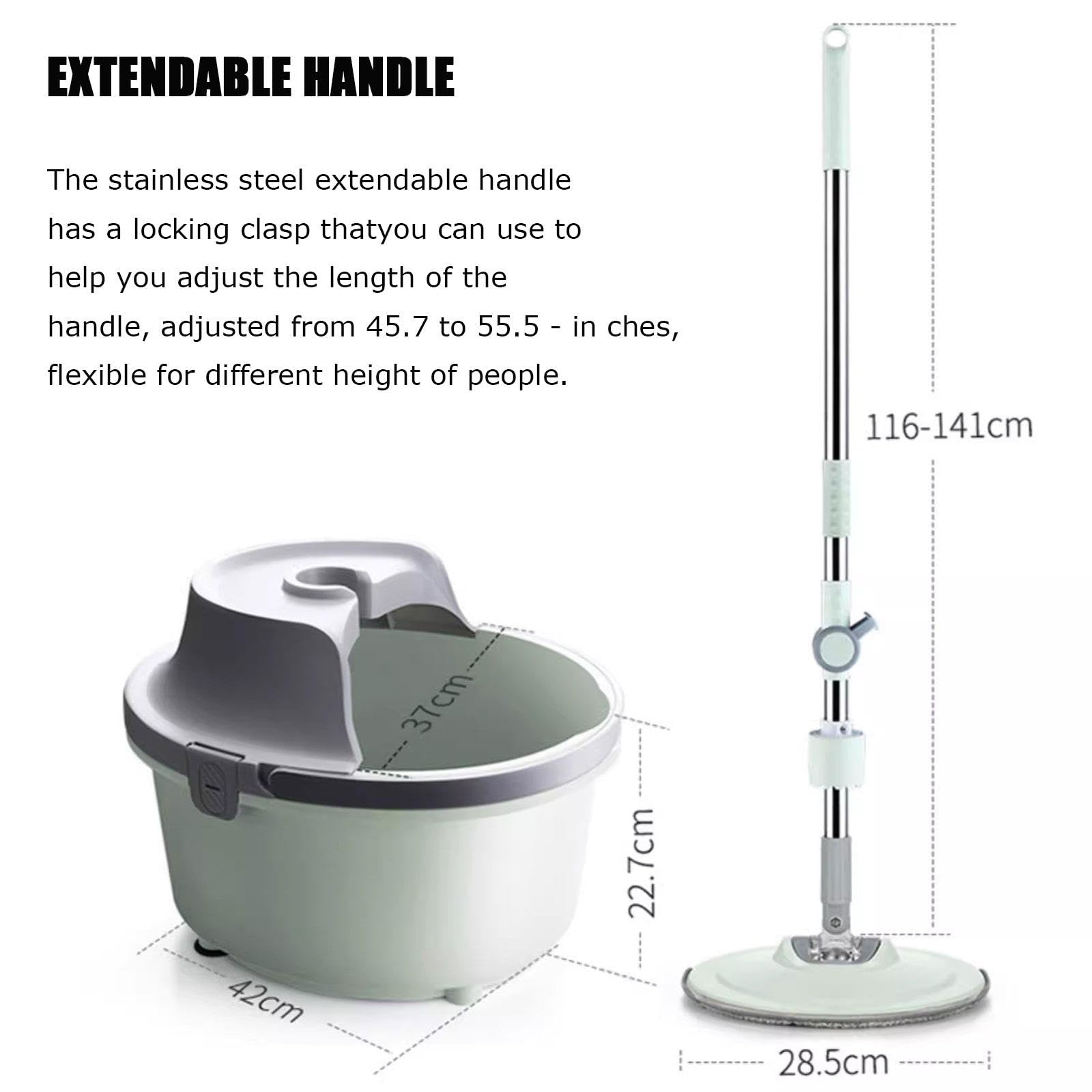 Este Juego de fregona giratoria y Cubo, fregona Plana y Cubo con escurridor, Incluye 2 Almohadillas de Microfibra Lavables y Reutilizables, fregona Seca y húmeda para Suelos de Madera y Bald