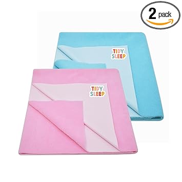 Tidy Sleep Instadry Anti-Piling Fleece Extra Absorbent Quick Dry Sheet for New Born Babies, Cotton Bed Protector Mattress Pack of 2 Blue-Pink Medium (100x70) cm - image, photos