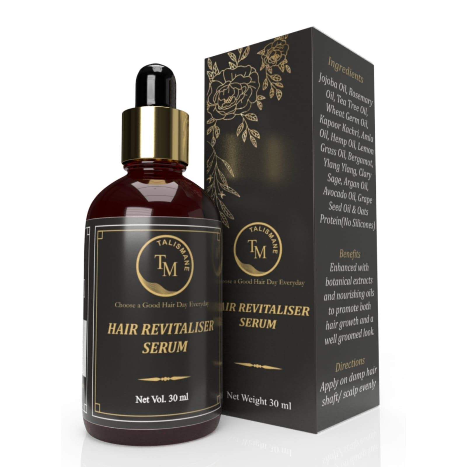 TALISMANE Professional Hair Revitaliser Serum (30ml) – Smoothens with Argan, Jojoba, Rosemary, Tea Tree & Wheat Germ Oil, Enhances Shine, Protects Dry, Frizzy Hair & Promotes Healthy Hair Growth