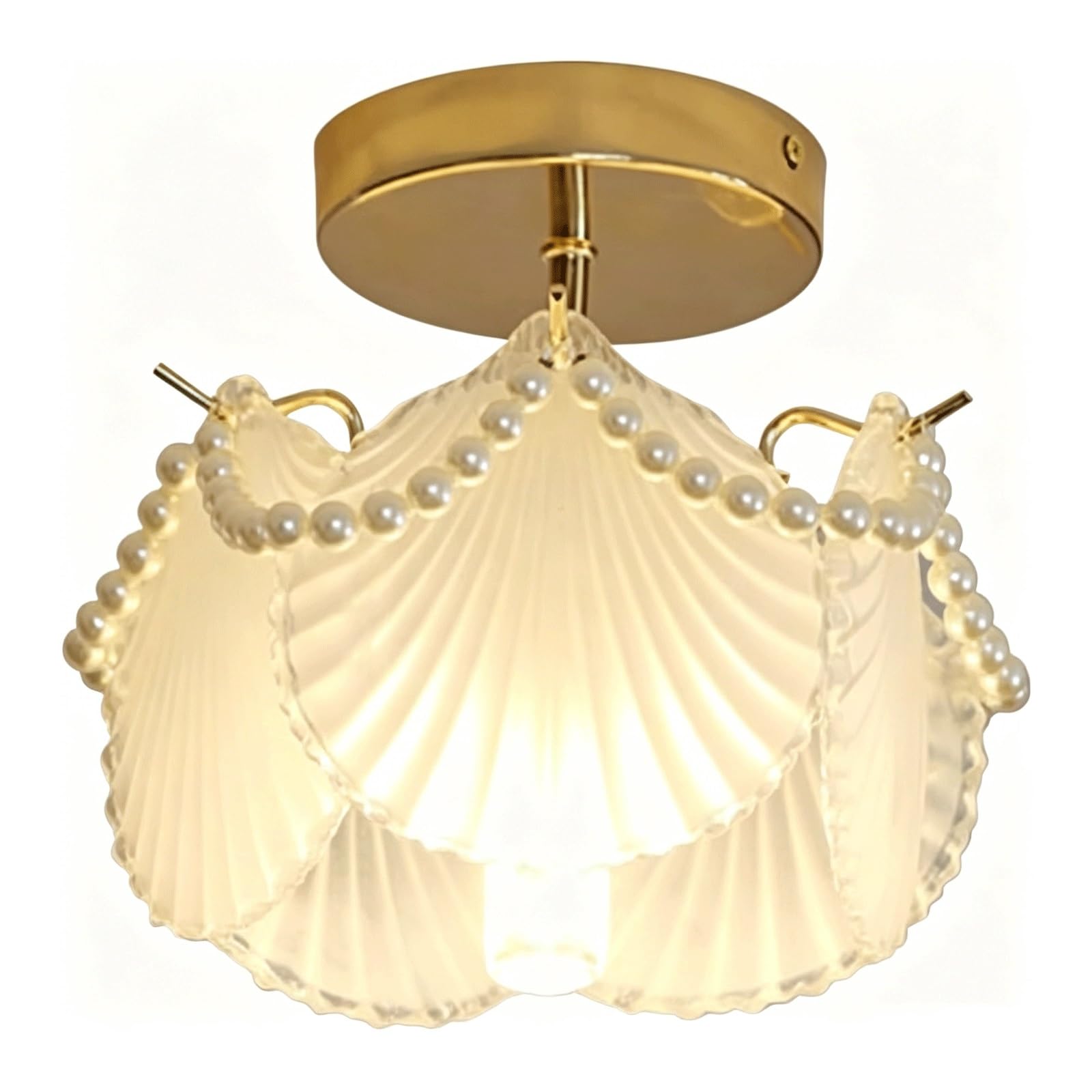 Lustre proche du plafonnier coquille en verre blanc et finition or raffinée