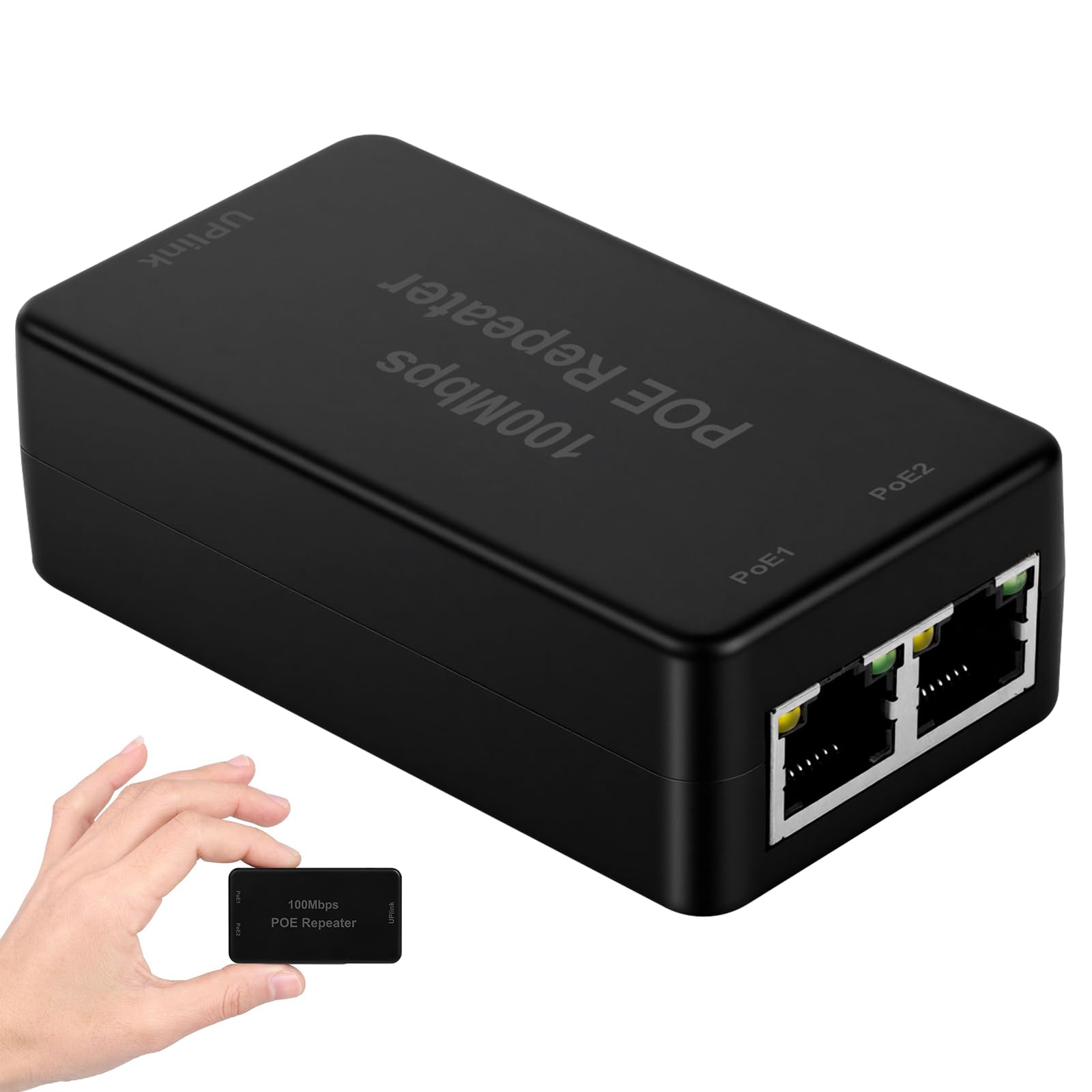 Extender PoE a 2 Porte, Switch Ethernet 2 Porte, Ripetitore PoE IEEE802.3af/at (30 W) con 100 Mbps, Fornisce Potenza Fino a 100 Metri, per Telecamera IP/Dispositivo Poe