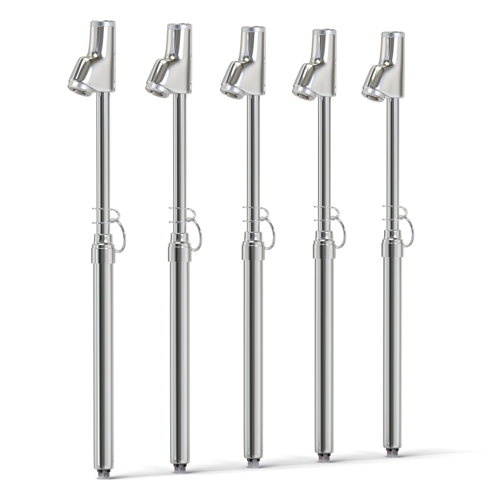 MEANLIN MEASURE 5Pcs Manómetro de presión de neumáticos tipo recto doble de plata，Manómetro de presión de aire de doble cabezal，Rango de presión 0.8~10.4 Bar(Adecuado para camiones, etc）.
