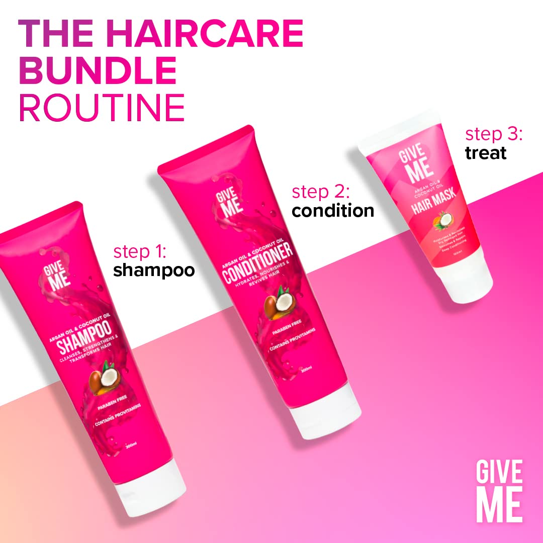 Give Me Cosmetics, Shampoo and Conditioner Sets, with Hair Mask, Coconut & Argan Oil, for Dry Damaged Paraben Free - Image 2