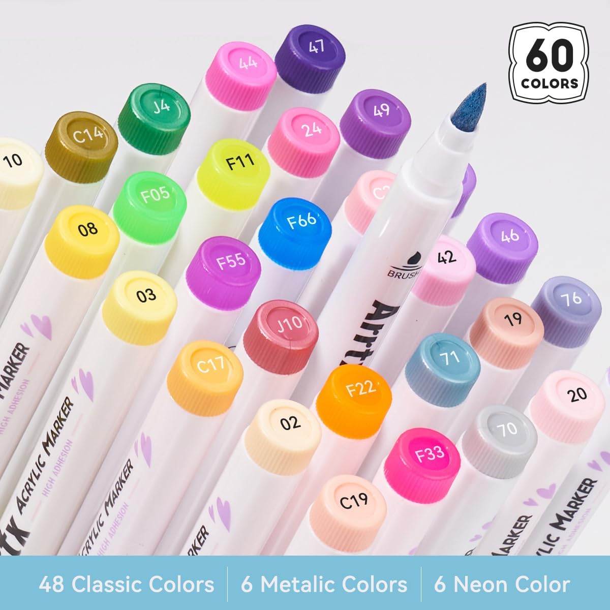 Arrtx 60 Colors Acrylic Paint Pens, Markers Paint Pens, Brush Tip for Rock Painting, Wood, Canvas, Stone, Ceramic, DIY Crafts Making Art Supplies-with Neon & Metallic & Regular Color-60A image 6