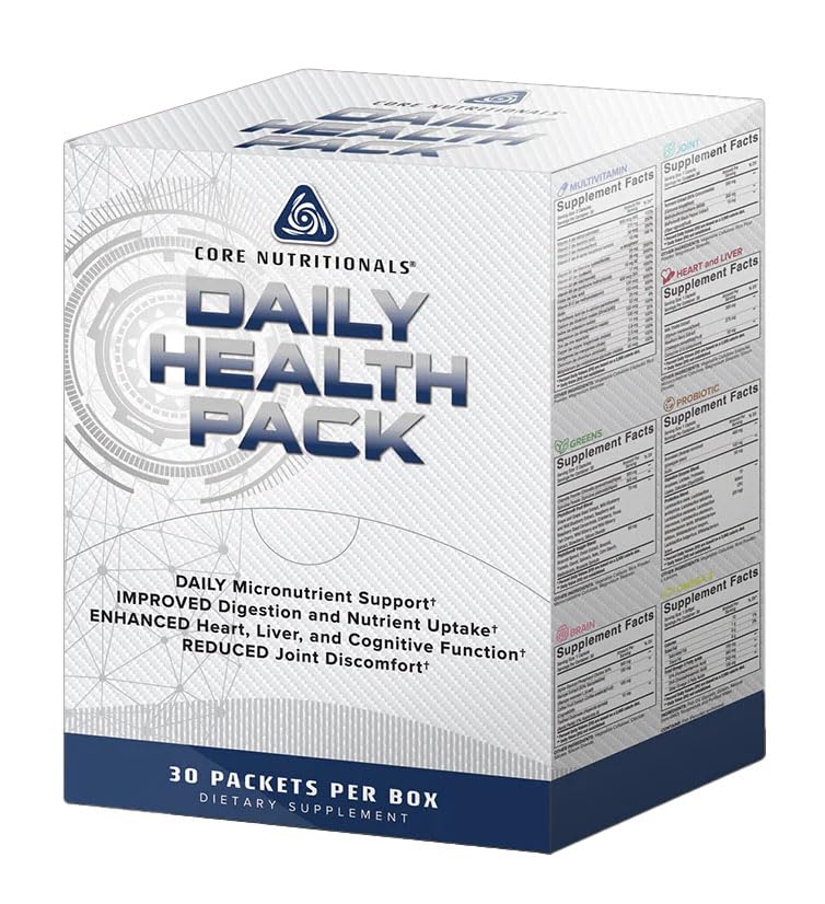Core Nutritionals Daily Health Pack | Micronutrients, Omega-3s, Probiotics, Reds & Greens | Support for Heart, Liver, Brain, Joints, & Digestion | 30 Packets