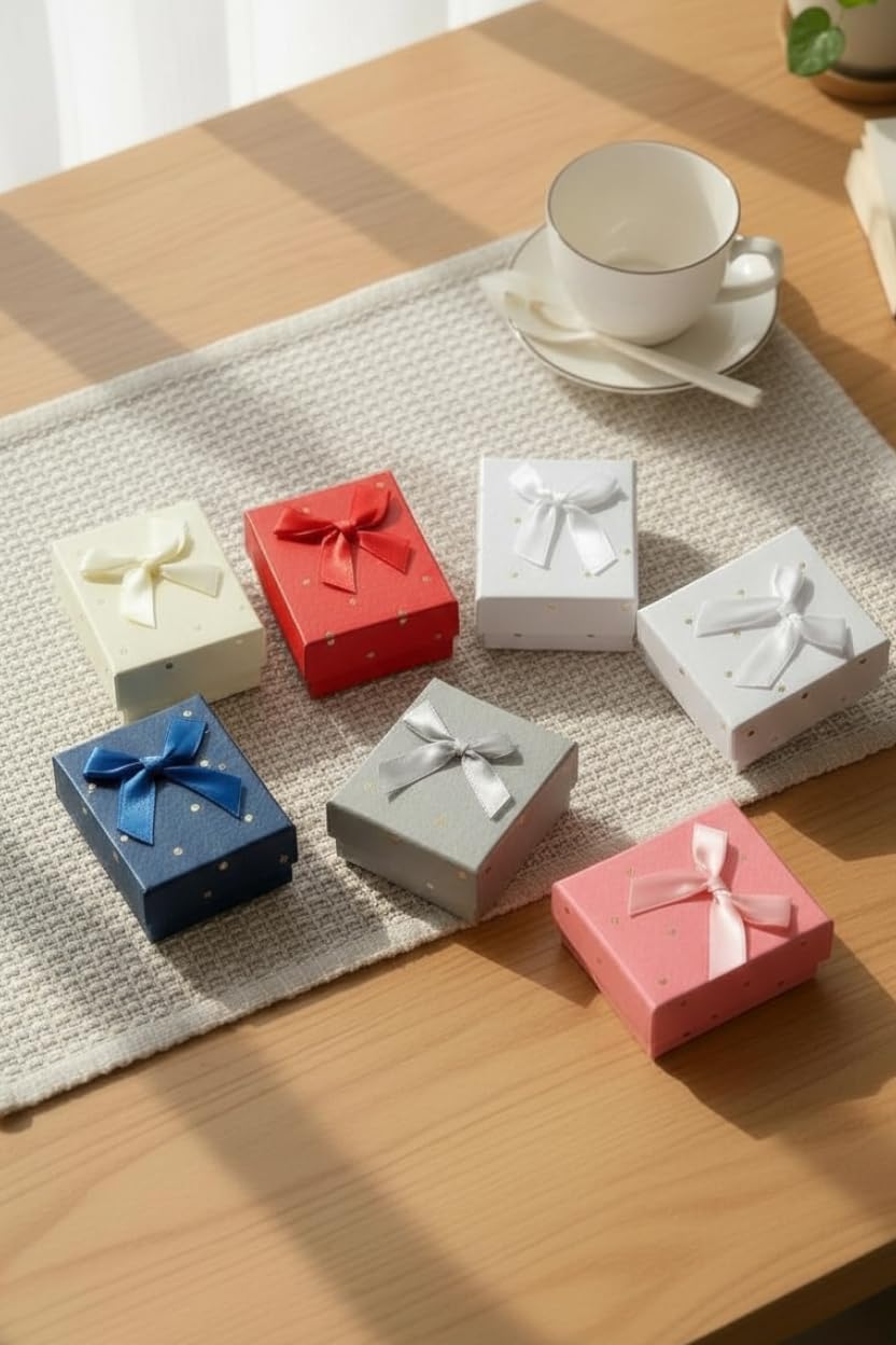 WARMINGO DE 4 Pc Paper Jewellery Gift Boxes Set | Multicolor Chain Pendant Set Box for Rings Earrings Pendants | Valentine, Return Gift & Festive Packaging (9x7 cm Each Box)-image-27