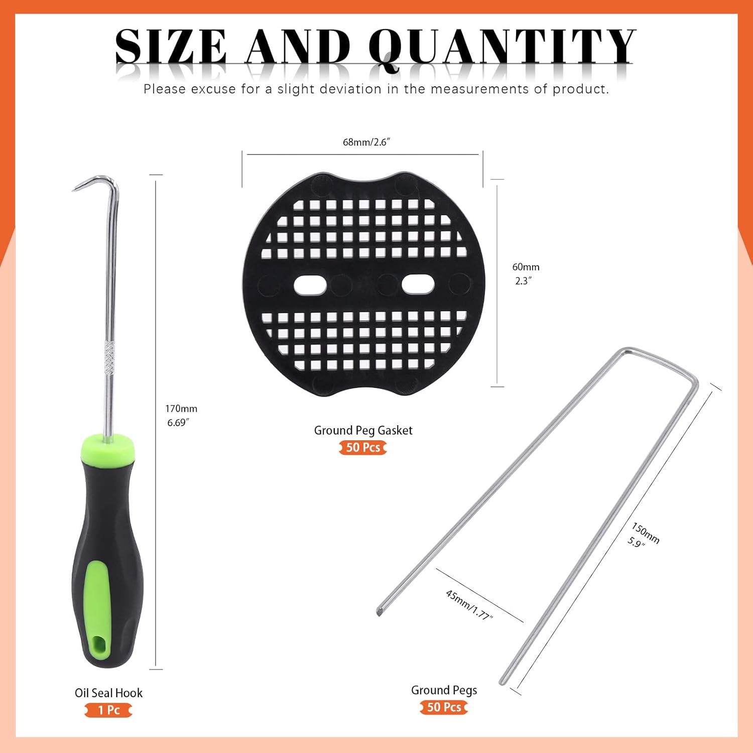 Tanstic 101Pcs Garden Stakes Staples Set, Including 50Pcs 6 Inch Landscape Staples, 50Pcs Gasket with 1Pc Hook Heavy Duty Garden Stakes U-Shaped Landscape Staples for Securing Lawn Fabric thumbnail